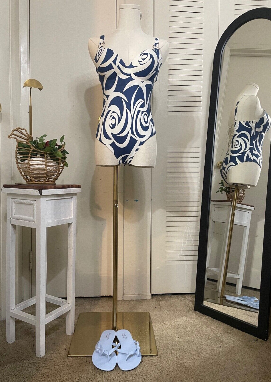 Blue And White Abstract Flower One Piece Swimsuit- NWOT
